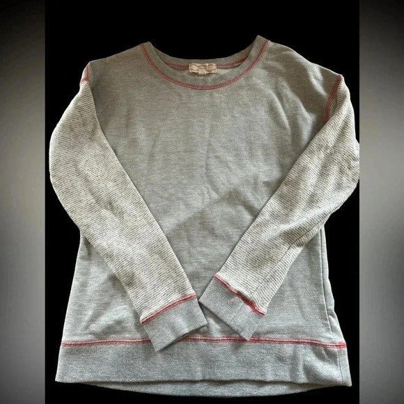 Pink.Rose light crew neck sweatshirt with striped sleeves - Picture 1 of 6